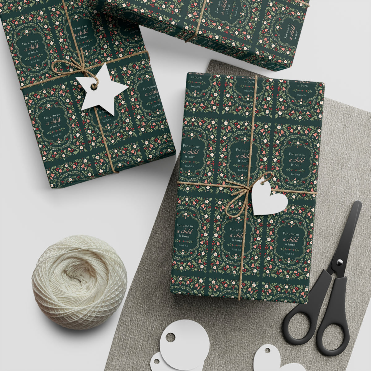 Evergreen Floral Christmas Gift Wrap — Single Sheet