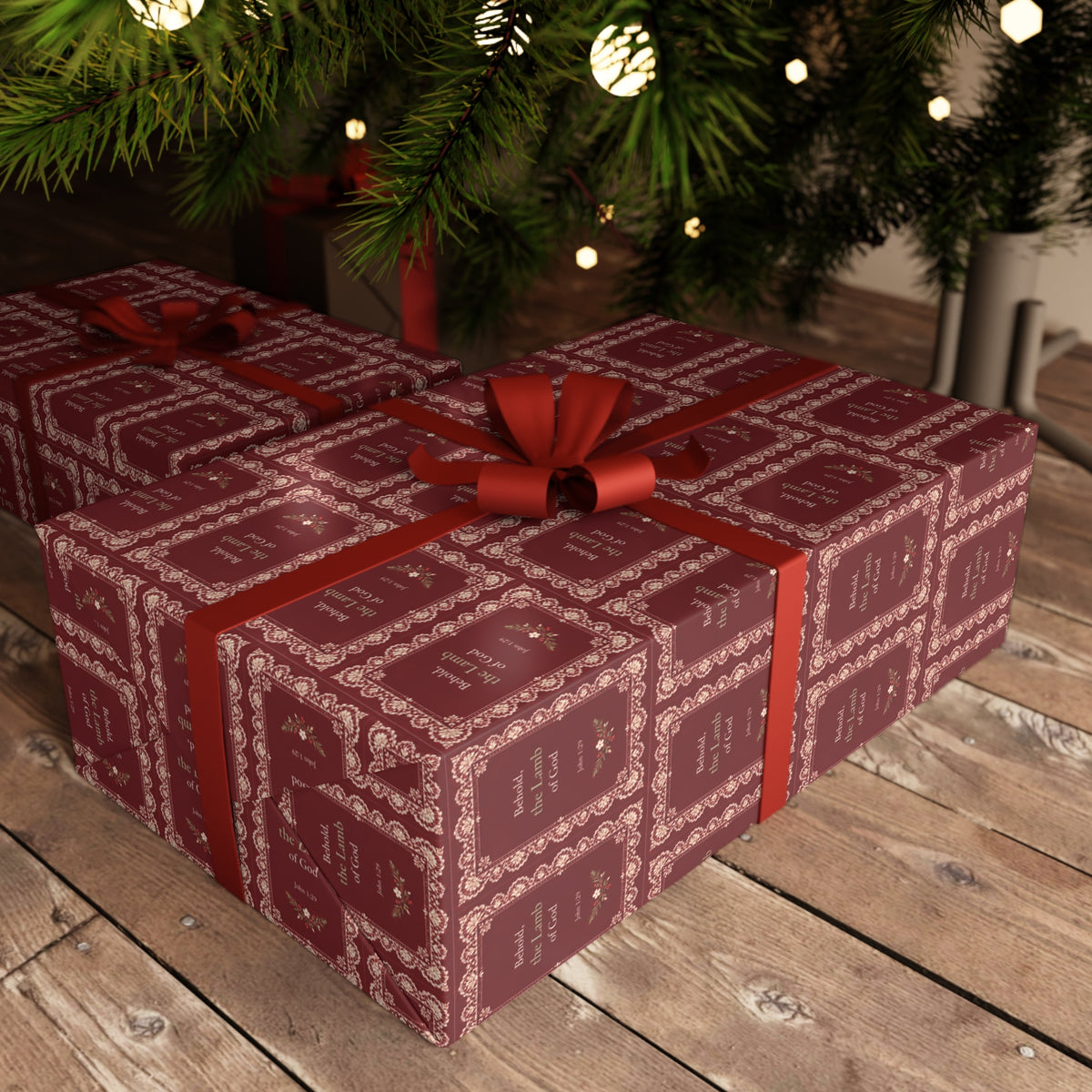 Burgundy Lace Christmas Gift Wrap — Single Sheet