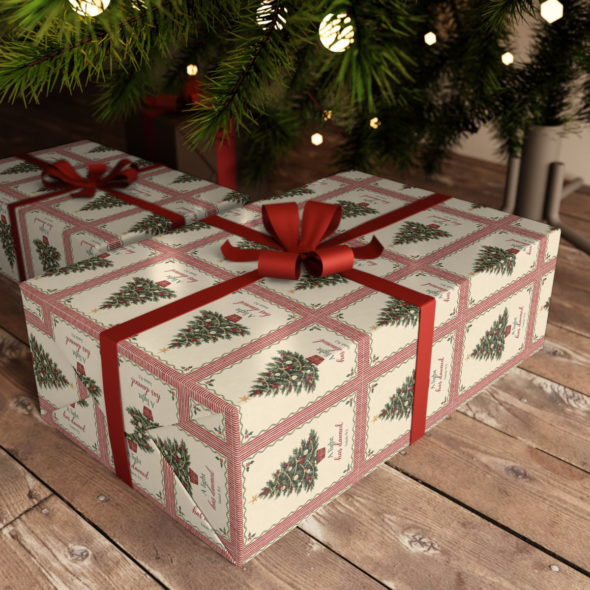 Vintage Christmas Tree Gift Wrap — Single Sheet