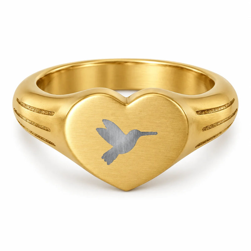 Hummingbird Heart Ring — Gold