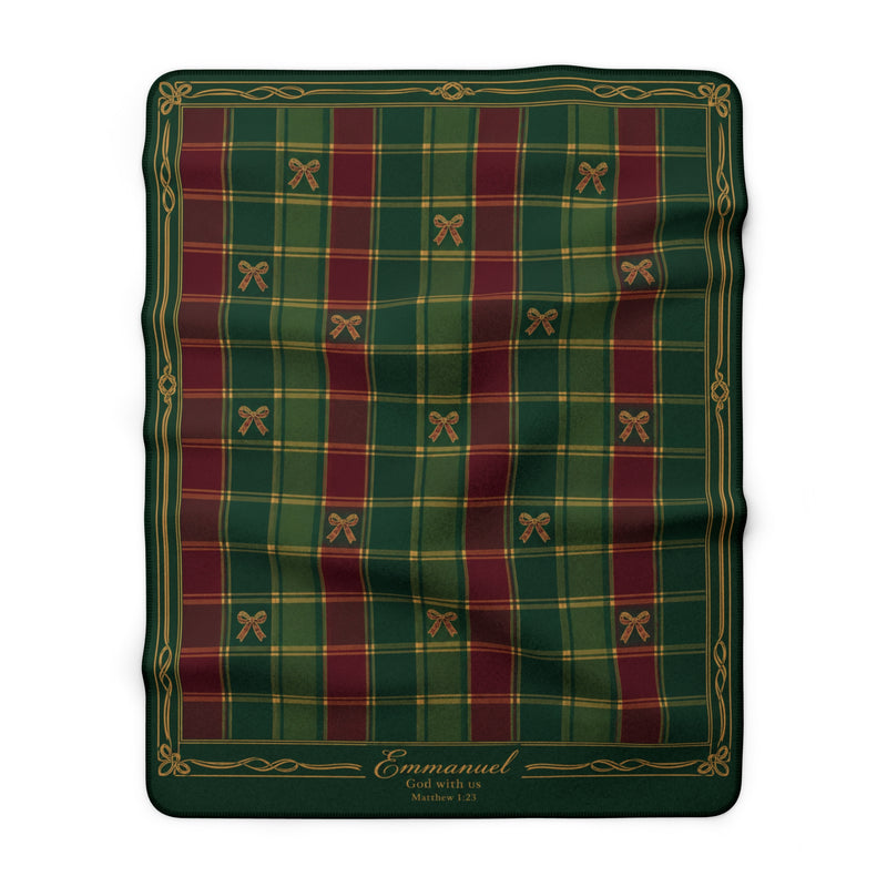 Emmanuel Tartan Christmas Sherpa Blanket
