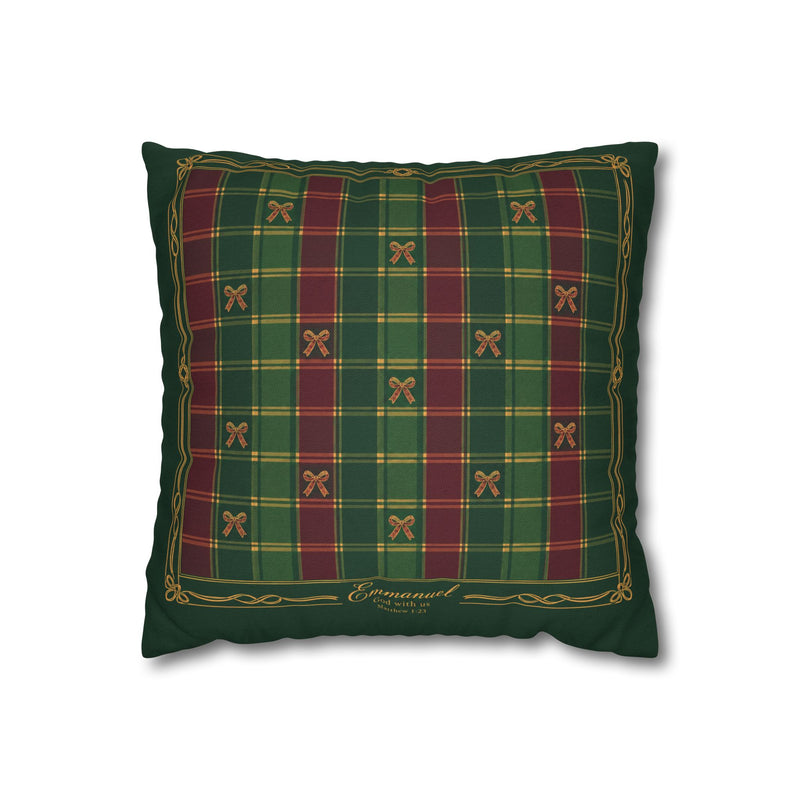 Emmanuel Tartan Christmas Pillow Cover