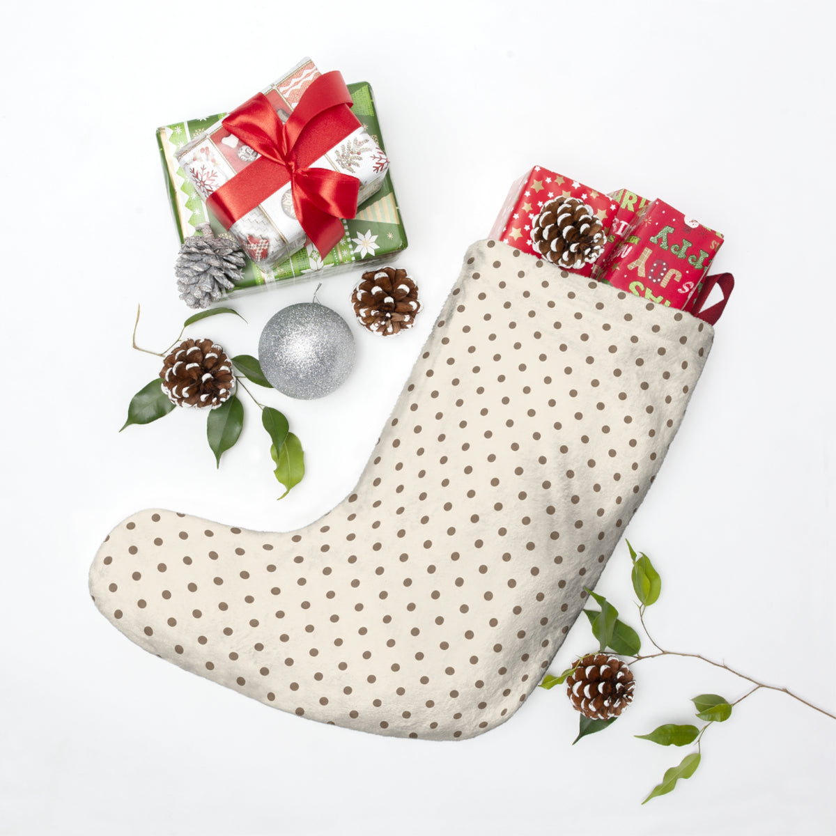 Polka Dot Christmas Stocking — "He Will Make Straight Your Paths" Scripture Stocking