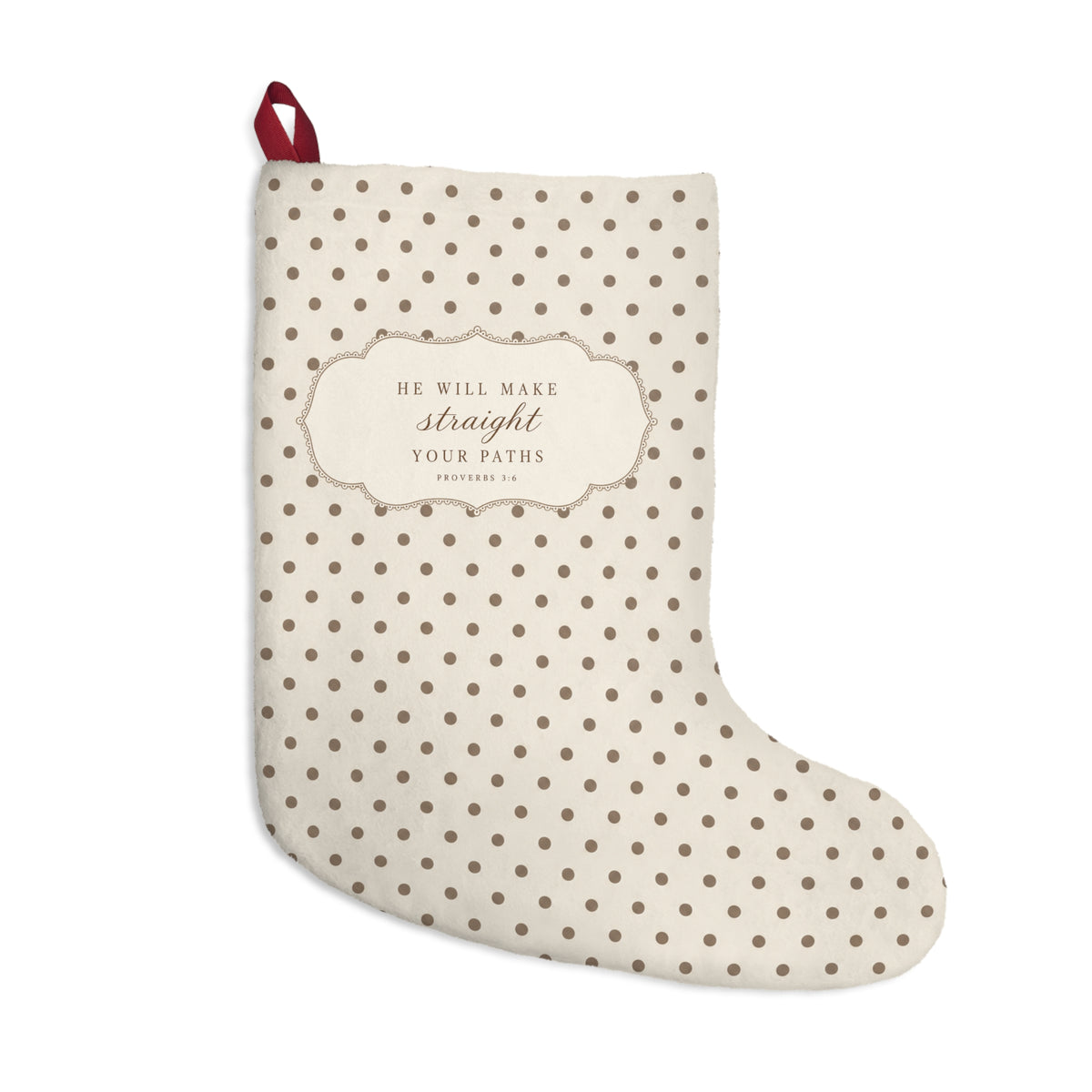 Polka Dot Christmas Stocking — "He Will Make Straight Your Paths" Scripture Stocking