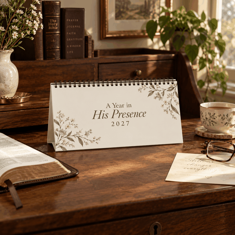 A Year in His Presence 2027 Botanical Desk Calendar