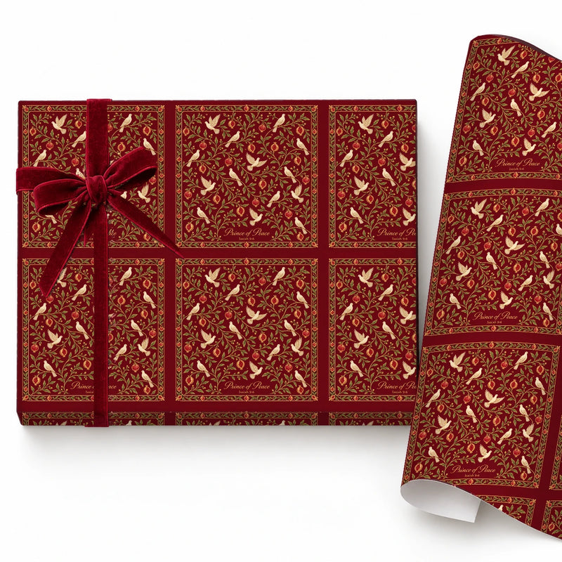 Burgundy Botanical Tile Gift Wrap