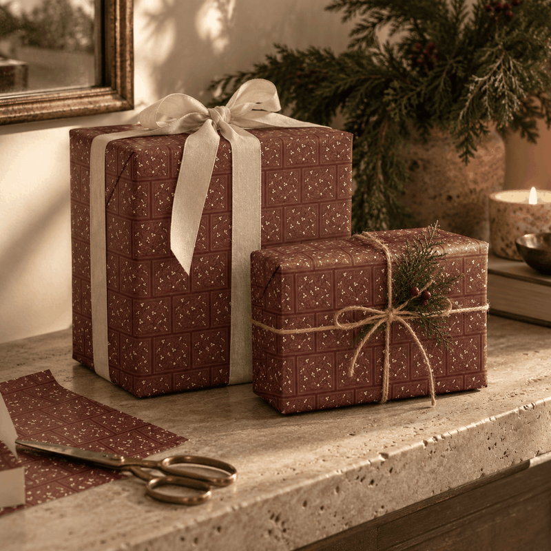 Burgundy Botanical Tile Gift Wrap