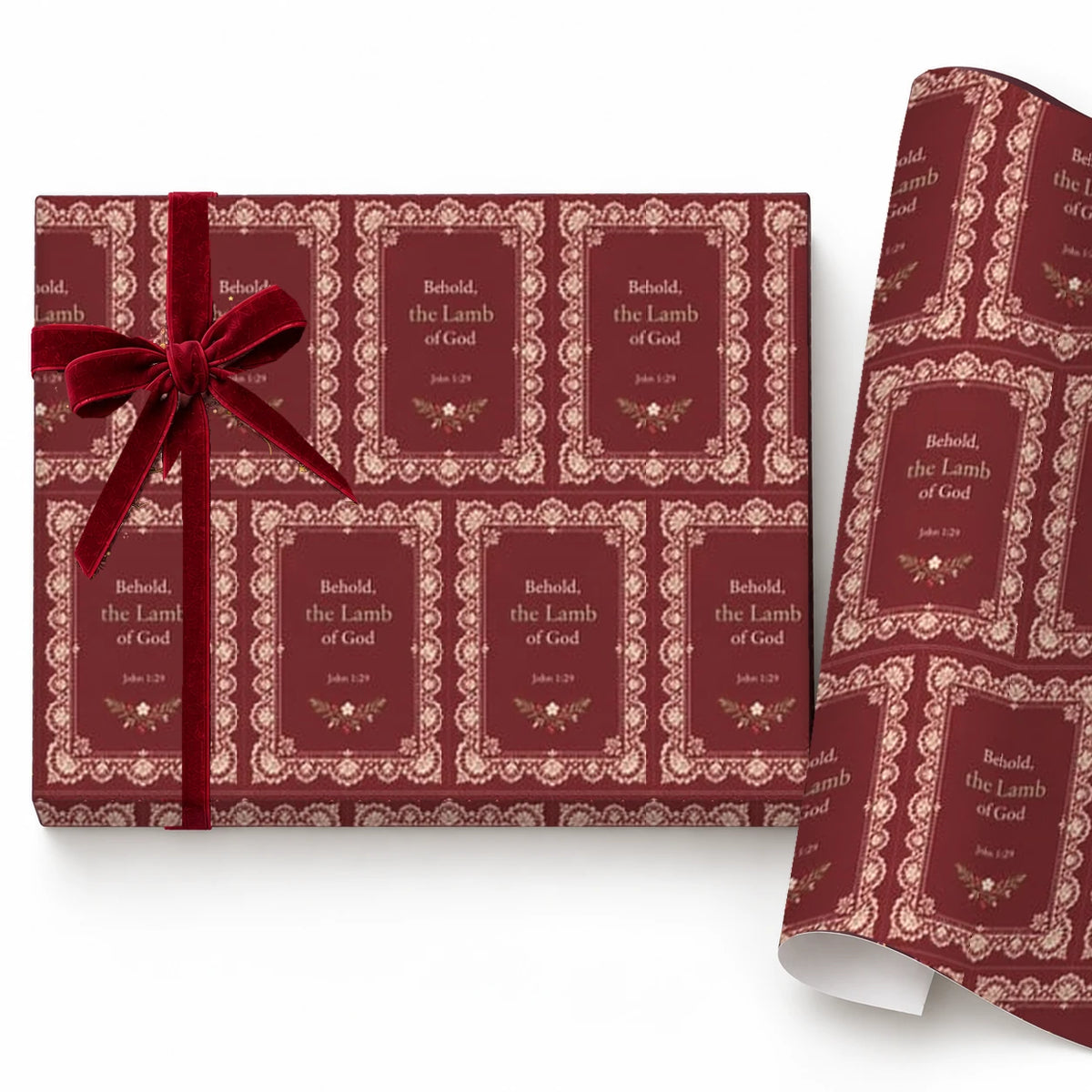 Burgundy Lace Christmas Gift Wrap — Single Sheet