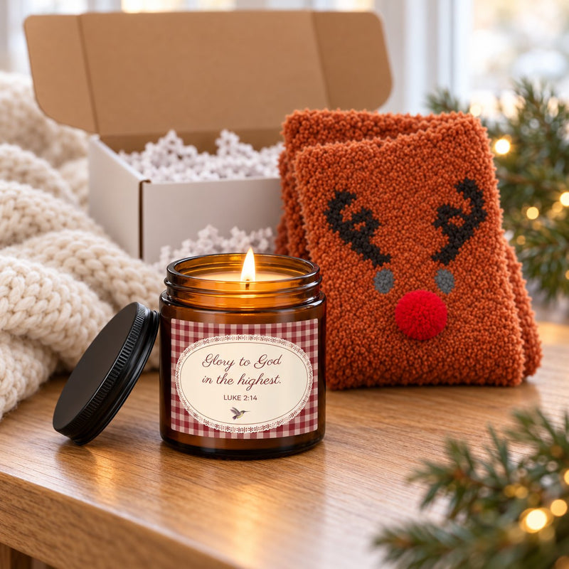 Christmas Joy — Cranberry Candle & Reindeer Socks Gift Set