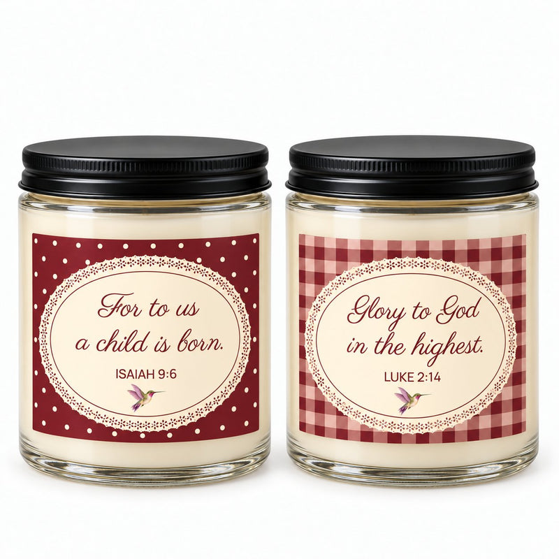 Christmas Joy cranberry candle duo with Scripture labels