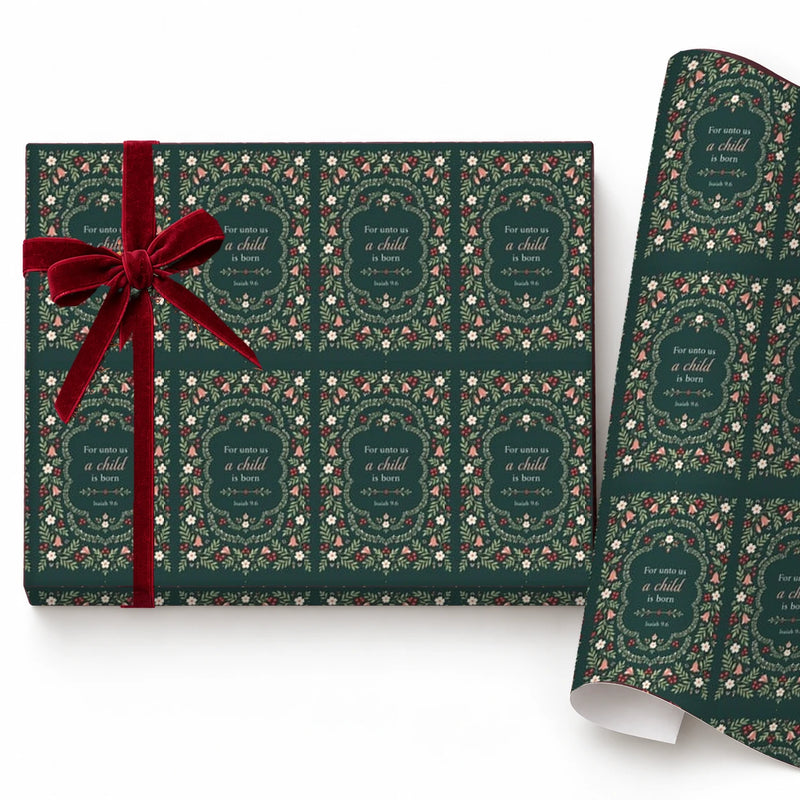 Evergreen Floral Christmas Gift Wrap — Single Sheet