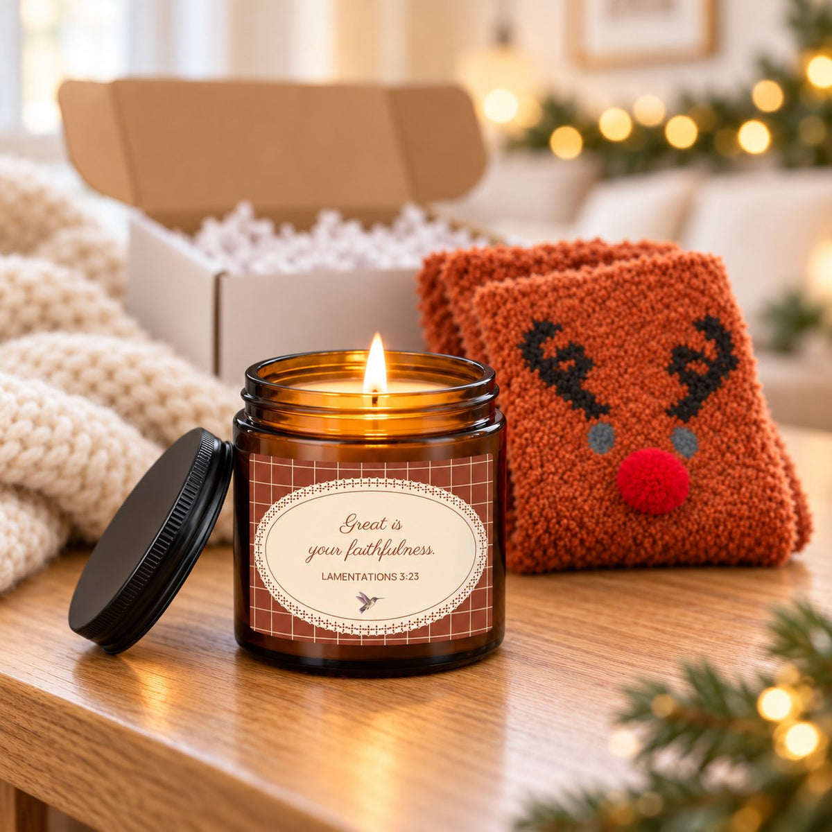 Faithfulness — Terracotta Candle & Reindeer Socks Gift Set