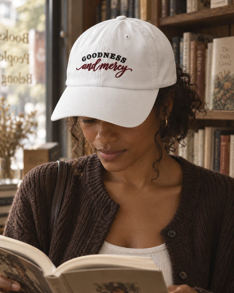 Goodness and Mercy Embroidered Cotton Cap