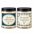 Grace & Peace teal candle duo with Scripture labels