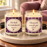 Healed & Cared candle duo lit on a stone tray