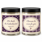 Healed & Cared plum candle duo with Scripture labels