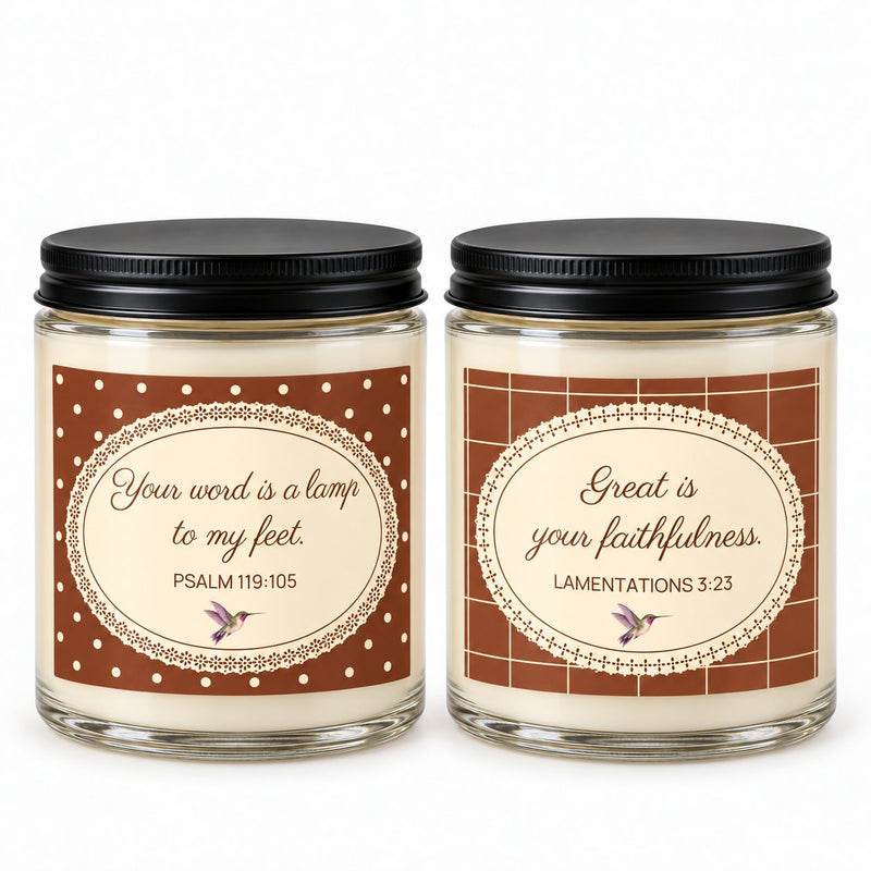 Light & Faithfulness terracotta candle duo with Scripture labels