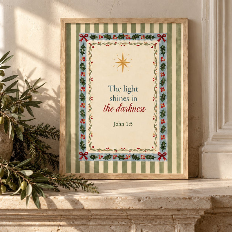 The Light Shines in the Darkness Christmas Framed Print