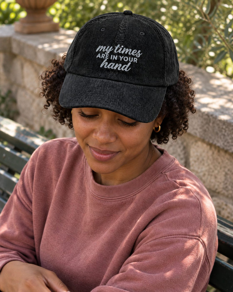 My Times Are in Your Hand Embroidered Corduroy Cap
