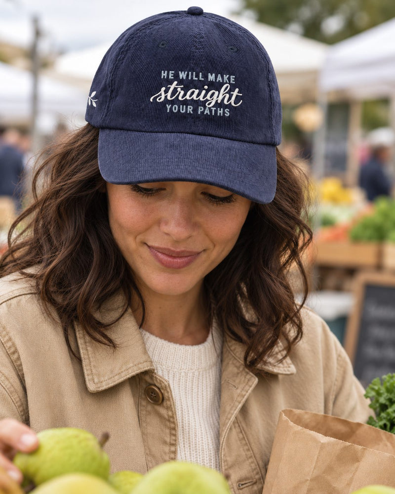 He Will Make Straight Your Paths Embroidered Corduroy Cap