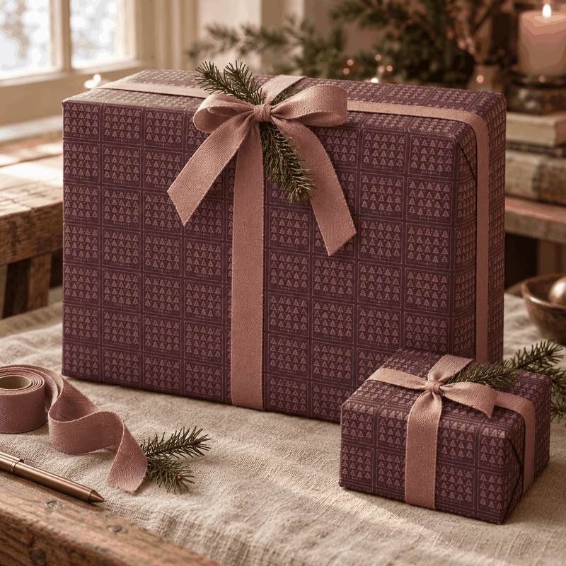 Plum Christmas Tree Tile Gift Wrap