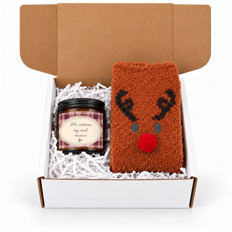 Restored — Wine Candle & Reindeer Socks Gift Set