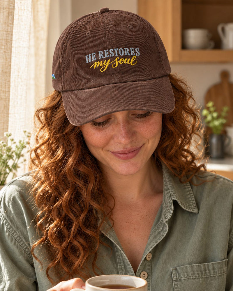 He Restores My Soul Embroidered Corduroy Cap
