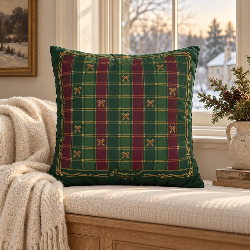 Emmanuel Tartan Christmas Pillow Cover